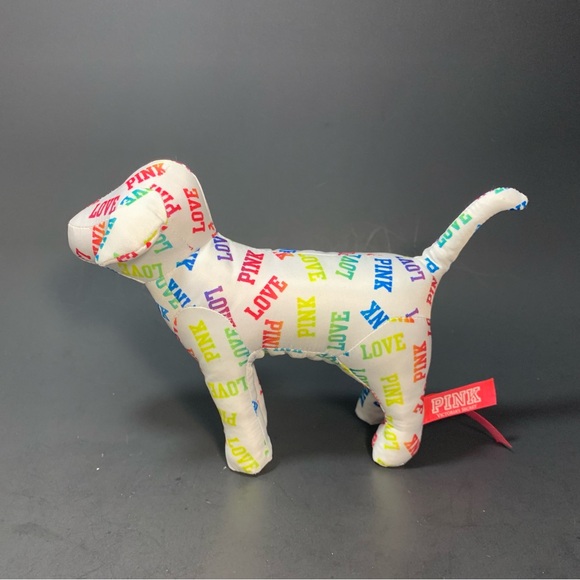PINK by Victoria's Secret White Dog Rainbow Love and Graffiti Plush Dog Lot of 2 - Picture 4 of 13